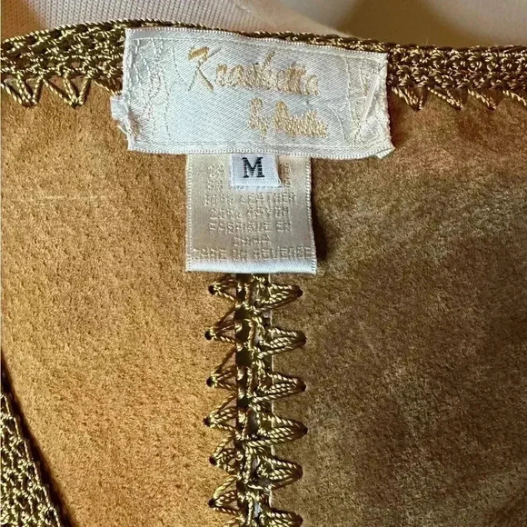 Kroshetta By Papillon Boho Hippie Leather vintage patchwork vest Women Size M - Picture 8 of 10